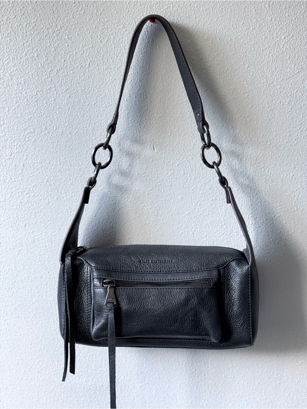 Aimee Kestenberg Gothic Metallic Black Pebbled Leather East West Shoulder Bag